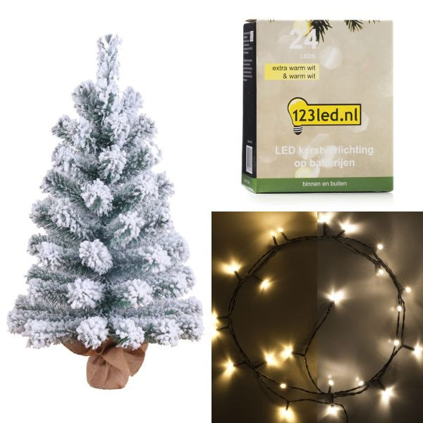 Árbol de Navidad artificial nevado 60 cm + 24 luces navideñas 426856 - 1