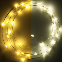 Alambre luminoso a pilas 2 m | Blanco extra cálido y cálido | 40 luces | Plateado LDR07280