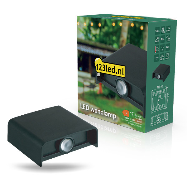 123tinta Aplique de pared exterior Iluminación Up & Down 2000K-2700K-4000K 170 lúmenes IP65 2W Negro LDR08872 - 1