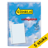 123tinta Bloc de notas A4 cuadriculado 70 gramos 80 hojas con espiral (23 agujeros) | Pack 5 uds 300592
