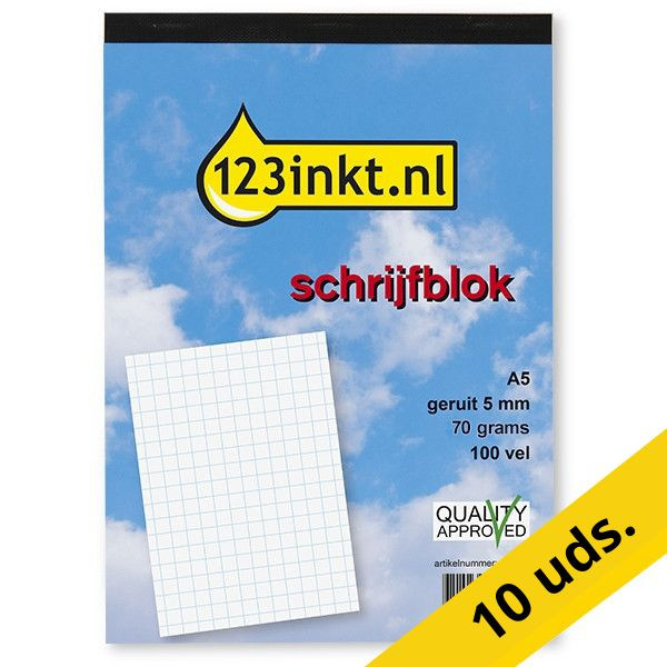 123tinta Bloc de notas A5 cuadriculado 5 mm 70 gramos 100 hojas | Pack 10 uds 300790 - 1
