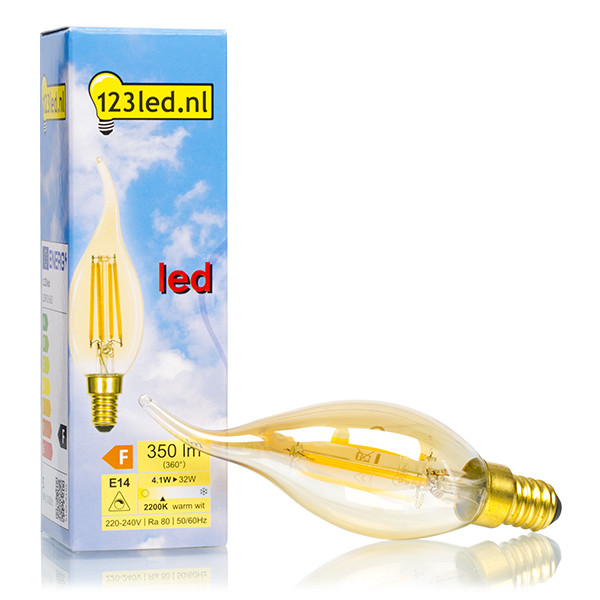 123tinta Bombilla LED E14 C35 vela decorativa oro regulable luz cálida (4.1W) LDR01660 - 1