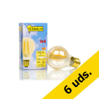 123tinta Bombilla LED E27 Luz Cálida Oro Pera Filamento Regulable (7.2W) | Pack 6 uds