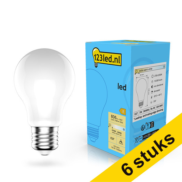123tinta Bombilla LED E27 pera mate regulable luz cálida (7W) | Pack 6 uds LDR02093 - 1