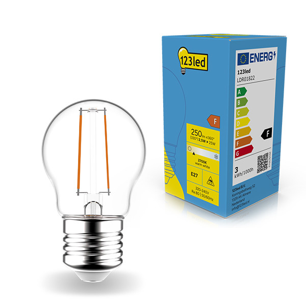 123tinta Bombilla LED E27 redonda transparente luz cálida (2,5W) LDR01822 - 1