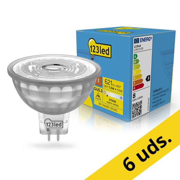 123tinta Bombilla LED GU5.3 2700K Regulable 7,5W (50W) | Pack 6 uds LDR02309 - 1