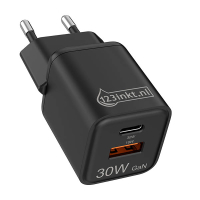 123tinta Cargador rápido USB-C + USB-A 30W negro 303611