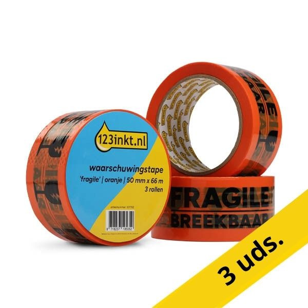 123tinta Cinta de advertencia 'Frágil' naranja 50 mm x 66 m (3 rollos) 301782 - 1
