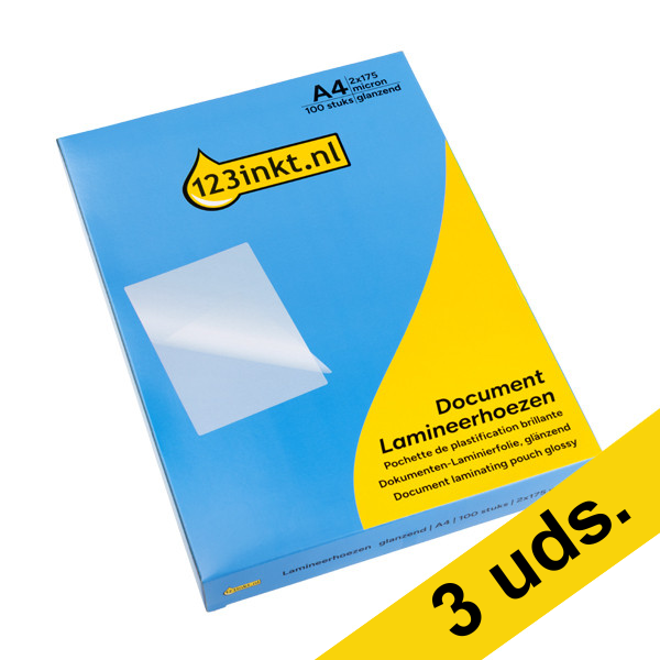 123tinta Fundas plastificadoras de documentos A4 brillante 2 x 175 micras | Pack 3 x 100 uds 302932 - 1