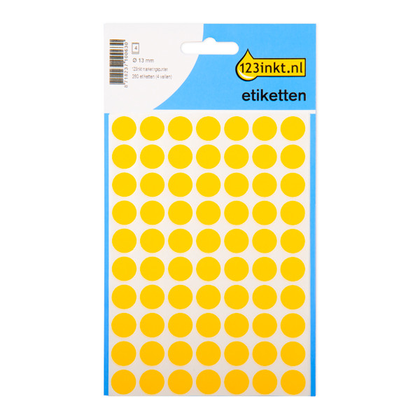 123tinta Gomets adhesivos de marcaje redondo 13 mm amarillo – 280 unidades 301476 - 1