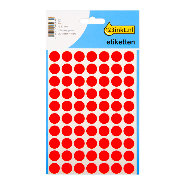 123tinta Gomets adhesivos de marcaje redondo 13 mm rojo – 280 unidades 301474 - 1