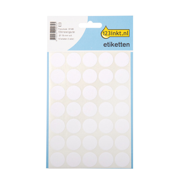 123tinta Gomets adhesivos de marcaje redondo 19 mm blanco – 105 unidades 301486 - 1