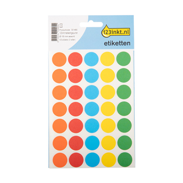 123tinta Gomets adhesivos de marcaje redondo 19 mm surtido – 105 unidades 301480 - 1