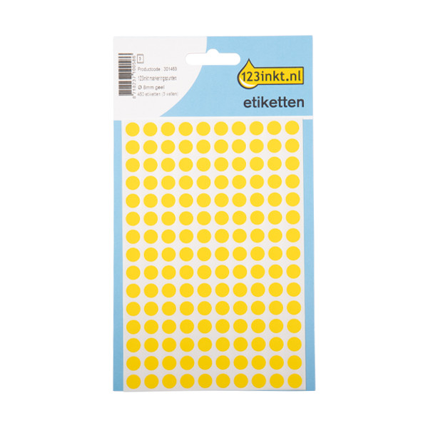 123tinta Gomets adhesivos de marcaje redondo 8 mm amarillo – 450 unidades 301469 - 1