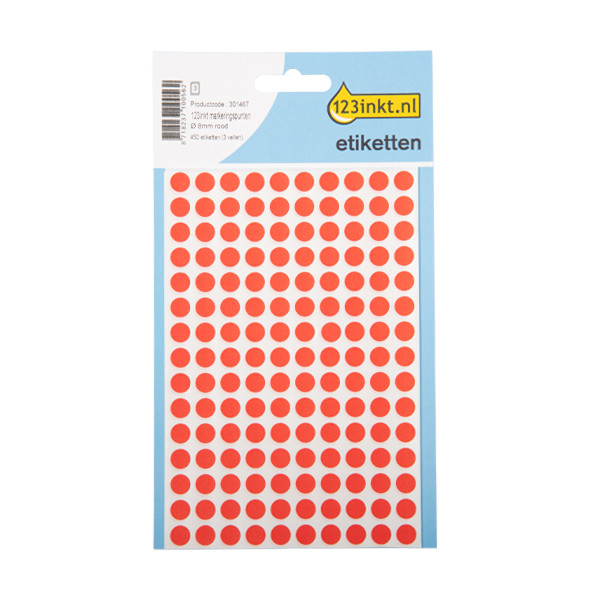 123tinta Gomets adhesivos de marcaje redondo 8 mm rojo – 450 unidades 301467 - 1