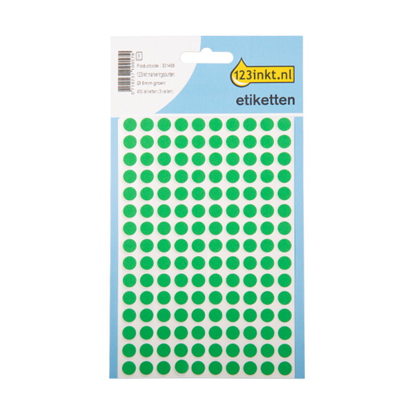 123tinta Gomets adhesivos de marcaje redondo 8 mm verde – 450 unidades 301468 - 1
