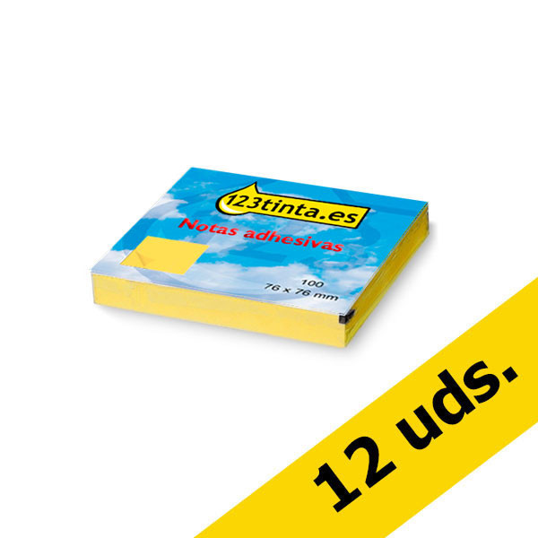 123tinta Notas adhesivas amarillas de 76 x 76 mm | Pack 12 uds 300240 - 1