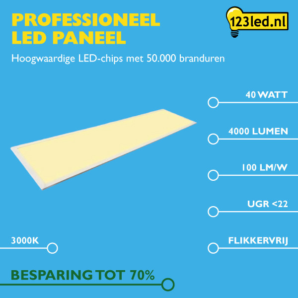 123tinta Panel LED de 30x120 cm, blanco cálido 3000K 4000 lúmenes (40W) LDR08658 - 2