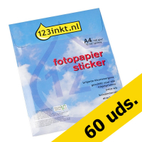 123tinta Papel fotográfico adhesivo brillante A4 blanco de 60 hojas | Pack 6 uds 300341
