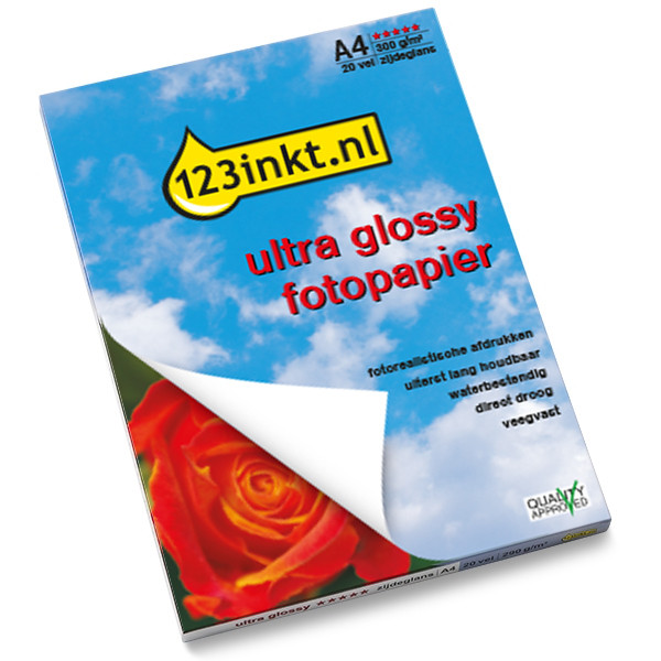 123tinta Papel fotográfico satinado Ultra Glossy | A4 | 300g | 20 hojas  064150 - 1