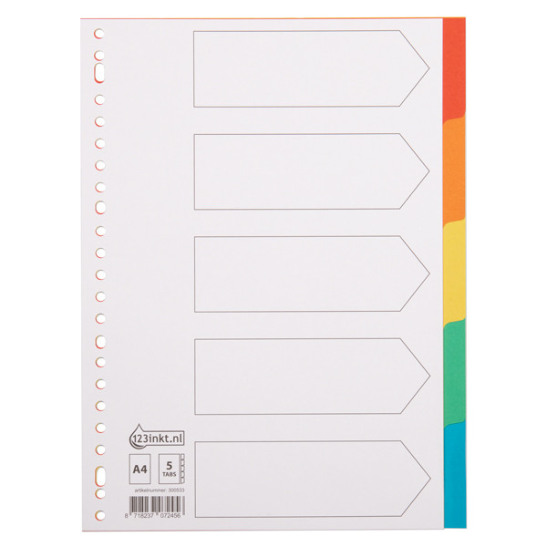 123tinta Pestañas de cartulina A4 de colores con 5 pestañas - 23 agujeros 300533 - 1