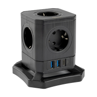 123tinta Regleta con 5 enchufes y 3 USB color negro (2 metros) 390028