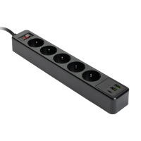 123tinta Regleta con 5 enchufes y 3 USB negro (2 metros) 390029