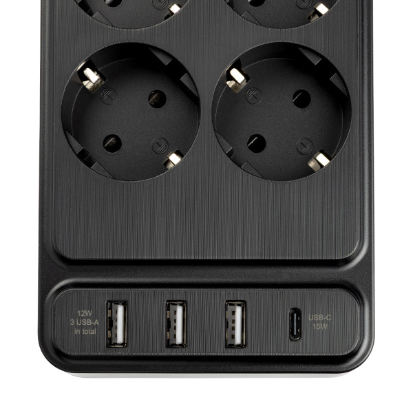 123tinta Regleta con 6 enchufes y 4 USB negro (2 metros) 390030 - 3