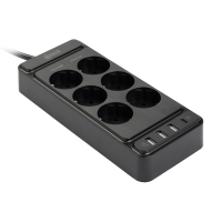 123tinta Regleta con 6 enchufes y 4 USB negro (2 metros) 390030
