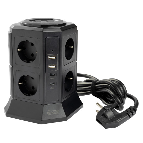 123tinta Regleta de enchufes con 8 enchufes y 4 USB negro (2 metros) 390026 - 1
