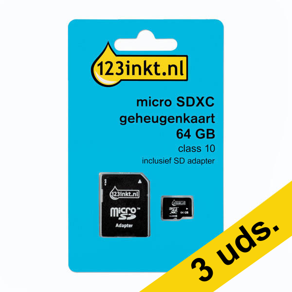 123tinta Tarjeta de Memoria Micro SDXC - 128 GB Clase 10 con Adaptador | Pack 3 uds 302955 - 1