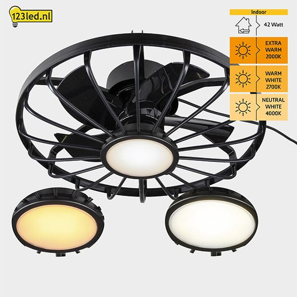 123tinta Ventilador de Techo Negro con Lámpara LED Ø 50,8 cm - IP44 - 42W | 2000-4000K LDR02463 - 4