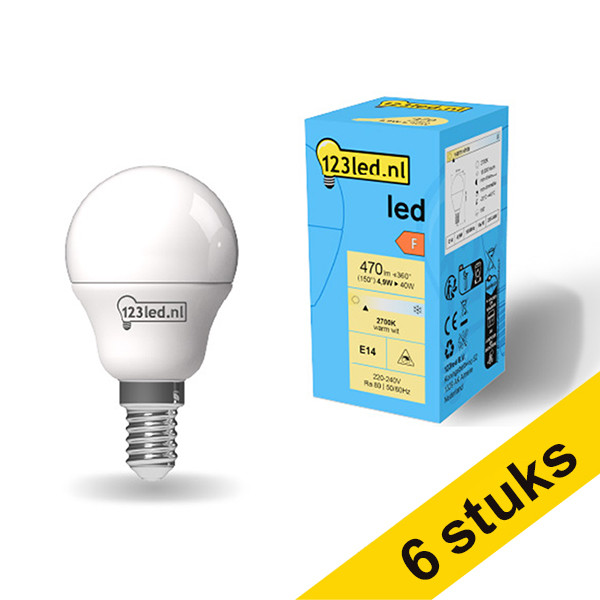 123tinta bombilla LED E14 esférica esmerilada 2700K de 4,9W (40W) | Pack 6 uds LDR01901 - 1