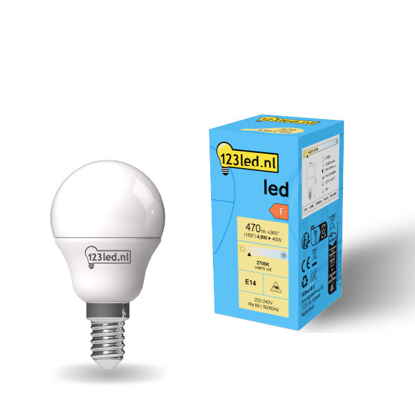 123tinta bombilla LED E14 esférica esmerilada 2700K de 4,9W (40W) LDR01900 - 1