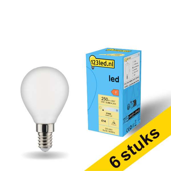123tinta bombilla LED E14 esféricas esmeriladas regulables 2700K de 2,5W (25W) | Pack 6 uds LDR01909 - 1
