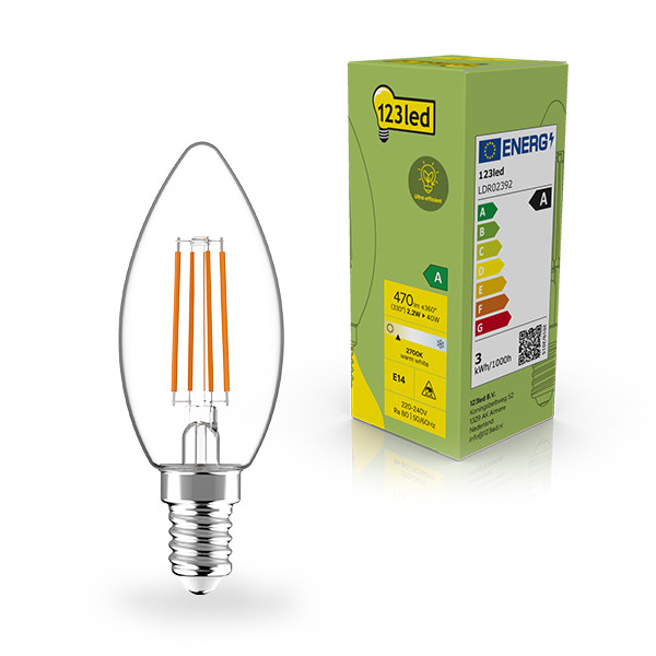 123tinta bombilla LED E14 filamento transparente 2700 K de 2,2 W (40 W) LDR02392 - 1