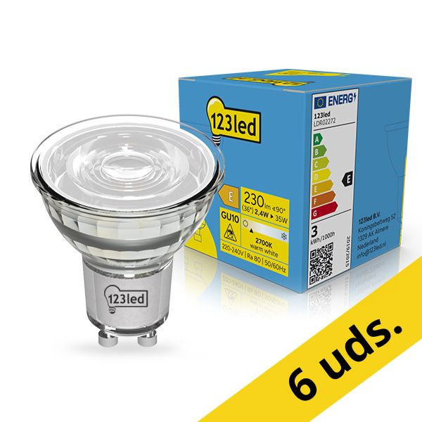 123tinta bombilla LED GU10 2700K de 2.4W (35W) | Pack 6 uds LDR02273 - 1