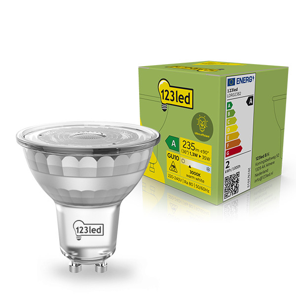 123tinta bombilla LED GU10 ultraeficiente transparente 3000K de 1.3W (35W) LDR02382 - 1