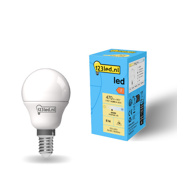 123tinta bombilla LED esférica E14 esmerilada 4000K 4,9W (40W) LDR01902 - 1
