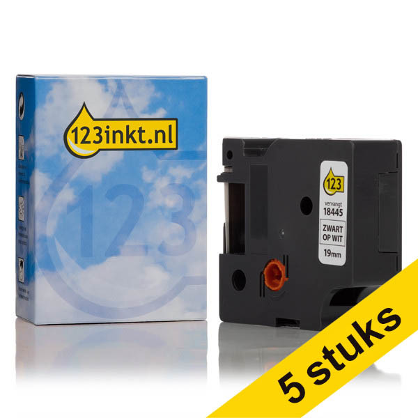 123tinta cinta de vinilo negro sobre blanco de 19 mm compatible con Dymo S0718620 / 18445 IND Rhino | Pack 5 rollos 653093 - 1