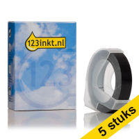 123tinta cinta en relieve blanca sobre negro de 9 mm | Pack 5 uds