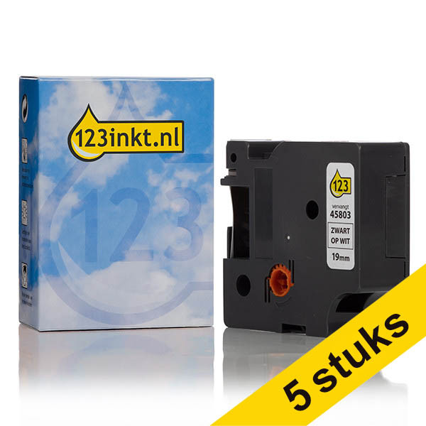 123tinta cinta negro sobre blanco de 19 mm compatible con Dymo S0720830 / 45803 | Pack 5 rollos 653097 - 1