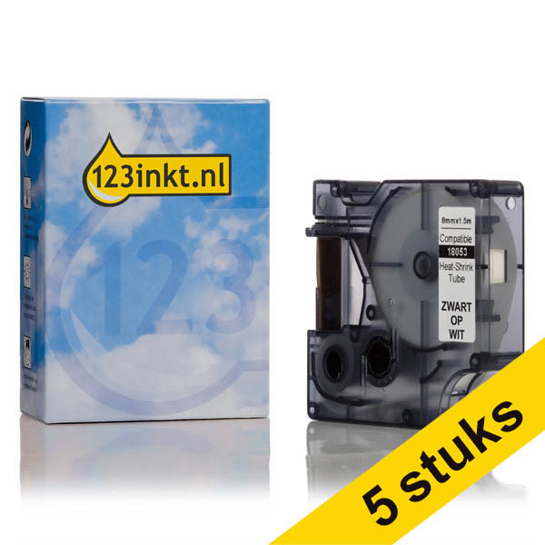 123tinta cinta termorretráctil negro sobre blanco de 9 mm compatible con Dymo S0718280 / 18053 IND Rhino | Pack 5 rollos 653091 - 1