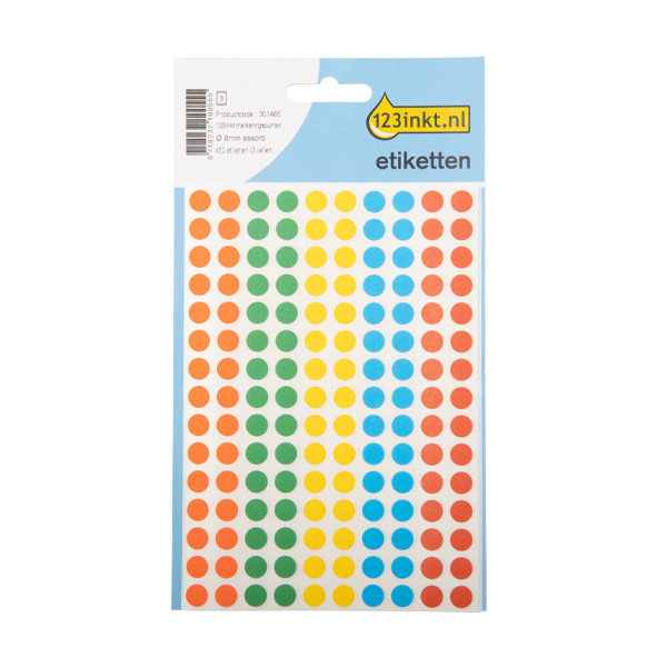 123tinta gomets de 8 mm colores surtidos (450 etiquetas) 1831C 3090C AV-PSA08MXC 301466 - 1
