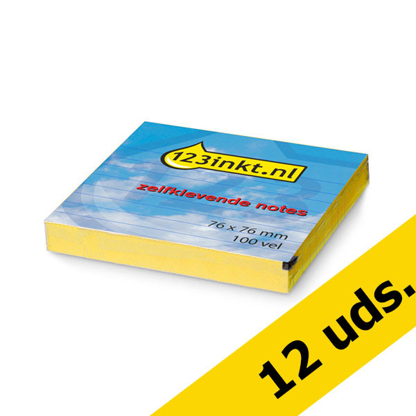 123tinta notas autoadhesivas rayadas amarillas 76 x 76 mm | Pack 12 uds 300481 - 1