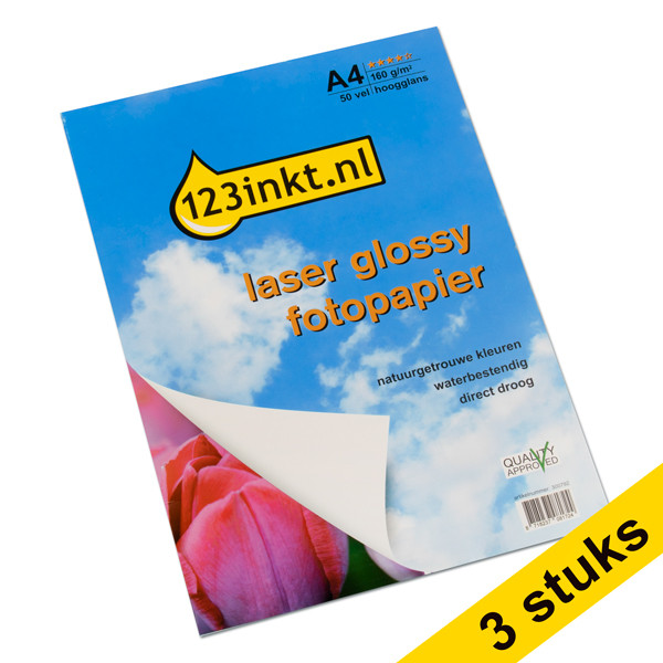 123tinta papel fotográfico láser brillante de , 160 gramos, A4 (total 150 hojas), FSC® Mix 70% | Pack 3 uds 301001 - 1