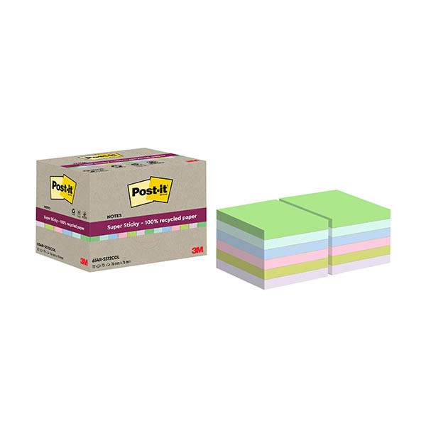 3M Post-It superadhesivo reciclado surtido 76 x 76 mm (12 unidades) 425637 - 1
