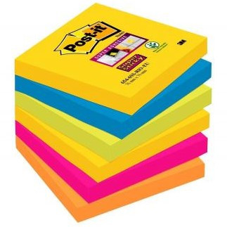 3M Post-it Super Sticky Bloc de Notas 90 hojas (76x76mm) - Surtido de colores  214569 - 1