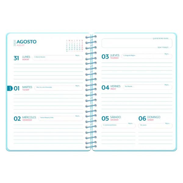 Agenda escolar A5 semana (2026-2027) - Azul corazones 426921 - 2