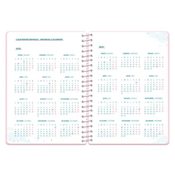 Agenda escolar A5 semana (2026-2027) - Rosa corazones 426922 - 3
